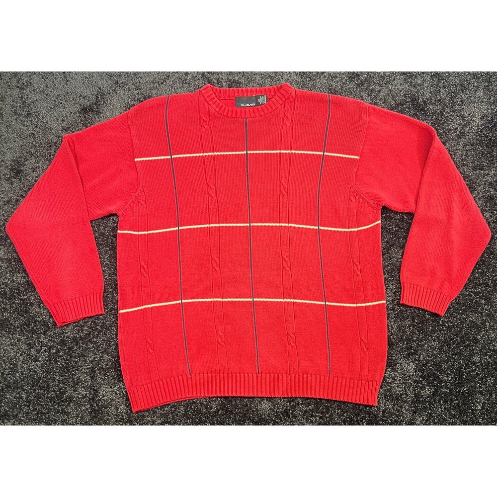 Vintage 90s‎ Bill Blass XXL Red Cotton Striped Knit Sweater Menswear